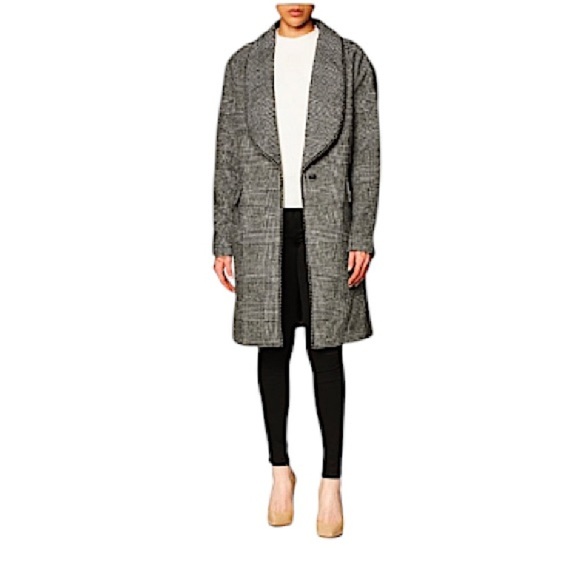 NWT Guess Coat wool blend classic plaid black and white size Large - Picture 1 of 15